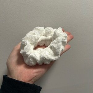 White Fuzzy Crochet Scrunchie